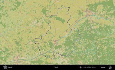 Blois. OpenStreetMap İnsani Haritada Fransa 'nın idari alanının ana hatları