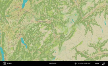 Bonneville 'de. OpenStreetMap İnsani Yardım Stili Haritasında Fransa 'nın idari alanı