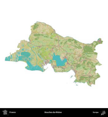 Bouches-du-Rhone. Fransa 'nın idari bölgesi bir OpenStreetMap İnsani Harita stili haritasında beyaza izole edildi