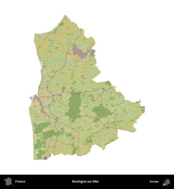 Boulogne-sur-Mer. Fransa 'nın idari bölgesi bir OpenStreetMap İnsani Harita stili haritasında beyaza izole edildi