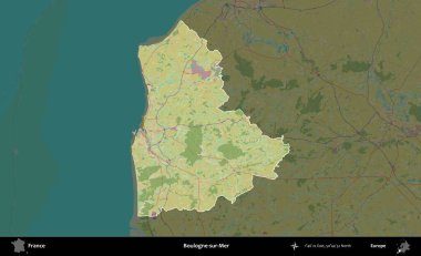 Boulogne-sur-Mer. Fransa 'nın idari alanı karanlık bir OpenStreetMap İnsani Haritası' na vurgulandı ve özetlendi