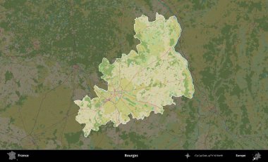 Bourges. Fransa 'nın idari alanı karanlık bir OpenStreetMap İnsani Haritası' na vurgulandı ve özetlendi