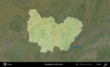 Bourgogne-Franche-Comte. Fransa 'nın idari alanı karanlık bir OpenStreetMap İnsani Haritası' na vurgulandı ve özetlendi