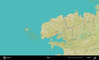 Brest. OpenStreetMap İnsani Haritada Fransa 'nın idari alanının ana hatları