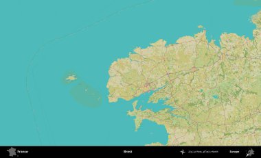 Brest. OpenStreetMap İnsani Yardım Stili Haritasında Fransa 'nın idari alanı