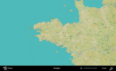 Bretagne. OpenStreetMap İnsani Yardım Stili Haritasında Fransa 'nın idari alanı