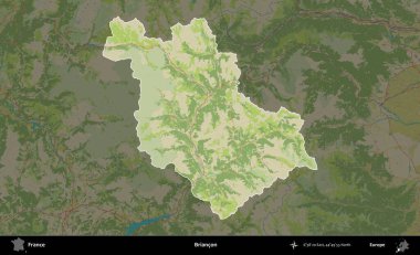 Briancon. Fransa 'nın idari alanı karanlık bir OpenStreetMap İnsani Haritası' na vurgulandı ve özetlendi
