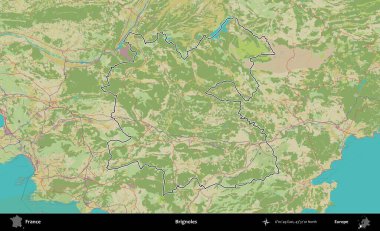 Brignoles. OpenStreetMap İnsani Haritada Fransa 'nın idari alanının ana hatları