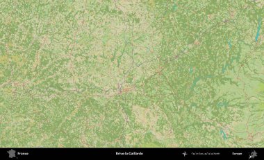 Brive-la-Gaillarde. OpenStreetMap İnsani Yardım Stili Haritasında Fransa 'nın idari alanı