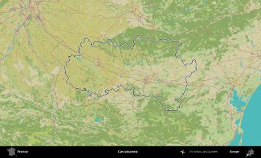 Carcassonne. OpenStreetMap İnsani Haritada Fransa 'nın idari alanının ana hatları