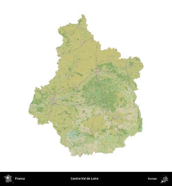 Merkez-Val de Loire. Fransa 'nın idari bölgesi bir OpenStreetMap İnsani Harita stili haritasında beyaza izole edildi
