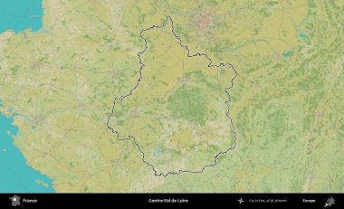 Merkez-Val de Loire. OpenStreetMap İnsani Haritada Fransa 'nın idari alanının ana hatları