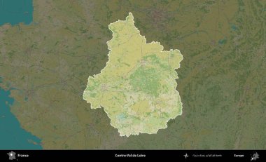 Merkez-Val de Loire. Fransa 'nın idari alanı karanlık bir OpenStreetMap İnsani Haritası' na vurgulandı ve özetlendi