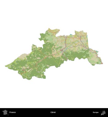 Çerçeve. Fransa 'nın idari bölgesi bir OpenStreetMap İnsani Harita stili haritasında beyaza izole edildi