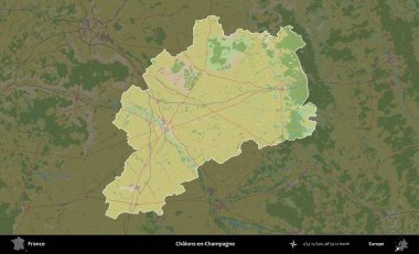 Chalons-en-Champagne. Fransa 'nın idari alanı karanlık bir OpenStreetMap İnsani Haritası' na vurgulandı ve özetlendi