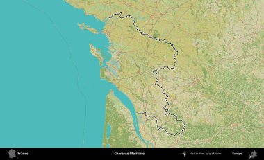 Charente-Maritime. OpenStreetMap İnsani Haritada Fransa 'nın idari alanının ana hatları