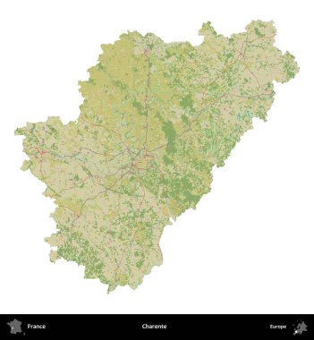 Charente. Fransa 'nın idari bölgesi bir OpenStreetMap İnsani Harita stili haritasında beyaza izole edildi