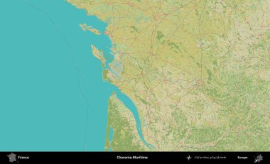Charente-Maritime. OpenStreetMap İnsani Yardım Stili Haritasında Fransa 'nın idari alanı