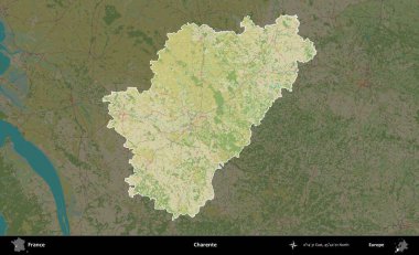 Charente. Fransa 'nın idari alanı karanlık bir OpenStreetMap İnsani Haritası' na vurgulandı ve özetlendi