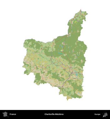 Charleville-Mezieres. Fransa 'nın idari bölgesi bir OpenStreetMap İnsani Harita stili haritasında beyaza izole edildi
