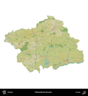 Chateaubriant-Ancenis. Fransa 'nın idari bölgesi bir OpenStreetMap İnsani Harita stili haritasında beyaza izole edildi