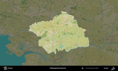 Chateaubriant-Ancenis. Fransa 'nın idari alanı karanlık bir OpenStreetMap İnsani Haritası' na vurgulandı ve özetlendi