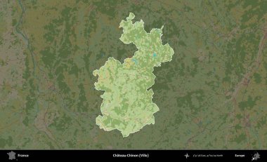 Chateau-Chinon (Ville). Fransa 'nın idari alanı karanlık bir OpenStreetMap İnsani Haritası' na vurgulandı ve özetlendi