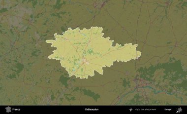 Chateaudun. Fransa 'nın idari alanı karanlık bir OpenStreetMap İnsani Haritası' na vurgulandı ve özetlendi