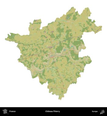 Şato-Thierry. Fransa 'nın idari bölgesi bir OpenStreetMap İnsani Harita stili haritasında beyaza izole edildi