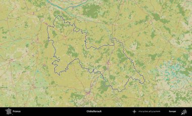 Chatellerault. OpenStreetMap İnsani Haritada Fransa 'nın idari alanının ana hatları