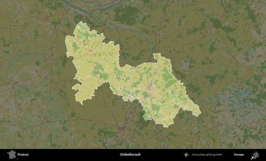 Chatellerault. Fransa 'nın idari alanı karanlık bir OpenStreetMap İnsani Haritası' na vurgulandı ve özetlendi