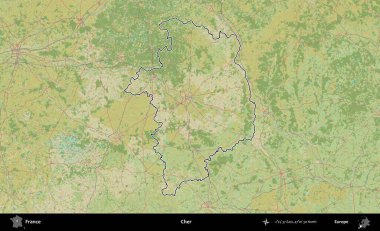 - Cher. OpenStreetMap İnsani Haritada Fransa 'nın idari alanının ana hatları