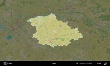Cholet. Fransa 'nın idari alanı karanlık bir OpenStreetMap İnsani Haritası' na vurgulandı ve özetlendi