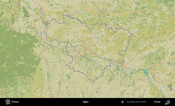 Agen. OpenStreetMap İnsani Haritada Fransa 'nın idari alanının ana hatları