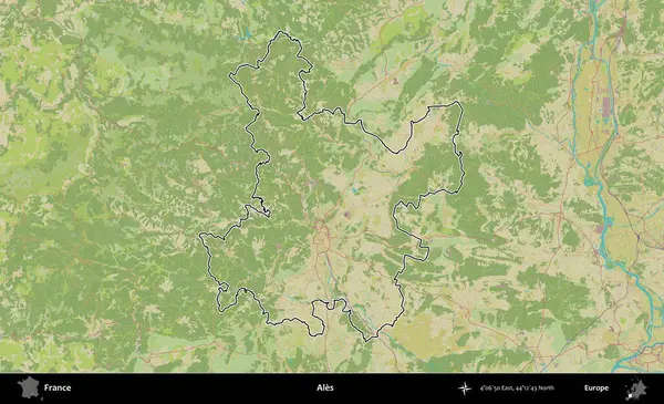 Ales. OpenStreetMap İnsani Haritada Fransa 'nın idari alanının ana hatları