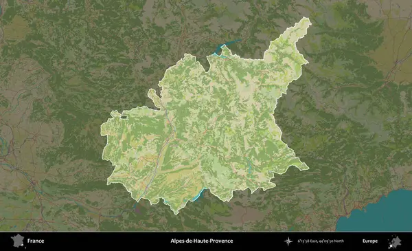 Alpes-de-Haute-Provence. Fransa 'nın idari alanı karanlık bir OpenStreetMap İnsani Haritası' na vurgulandı ve özetlendi