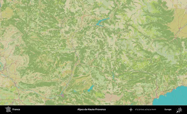 Alpes-de-Haute-Provence. OpenStreetMap İnsani Yardım Stili Haritasında Fransa 'nın idari alanı