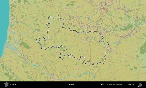 Arras. OpenStreetMap İnsani Haritada Fransa 'nın idari alanının ana hatları