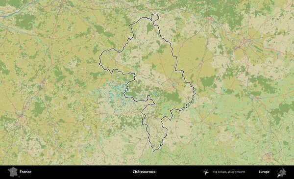 Chateauroux. OpenStreetMap İnsani Haritada Fransa 'nın idari alanının ana hatları