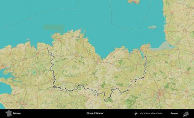 Cotes-d'Armor. OpenStreetMap İnsani Haritada Fransa 'nın idari alanının ana hatları