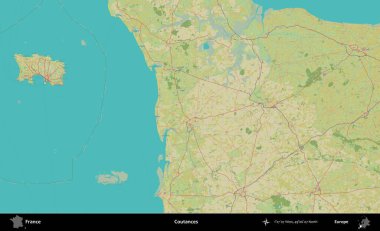 Coutances. OpenStreetMap İnsani Yardım Stili Haritasında Fransa 'nın idari alanı