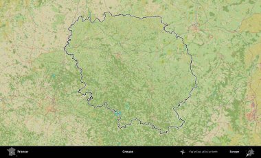 Creuse. OpenStreetMap İnsani Haritada Fransa 'nın idari alanının ana hatları