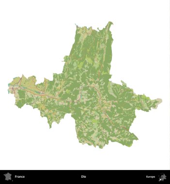 Öl! Fransa 'nın idari bölgesi bir OpenStreetMap İnsani Harita stili haritasında beyaza izole edildi