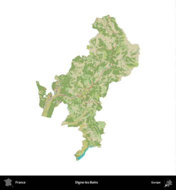 Digne-les-Bains. Fransa 'nın idari bölgesi bir OpenStreetMap İnsani Harita stili haritasında beyaza izole edildi