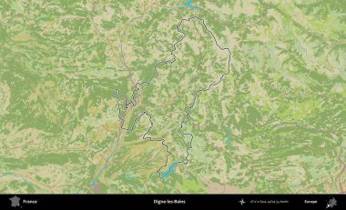 Digne-les-Bains. OpenStreetMap İnsani Haritada Fransa 'nın idari alanının ana hatları