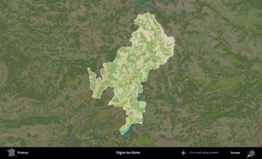 Digne-les-Bains. Fransa 'nın idari alanı karanlık bir OpenStreetMap İnsani Haritası' na vurgulandı ve özetlendi