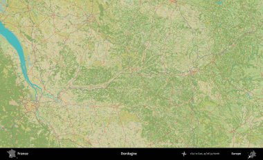 Dordogne. OpenStreetMap İnsani Yardım Stili Haritasında Fransa 'nın idari alanı