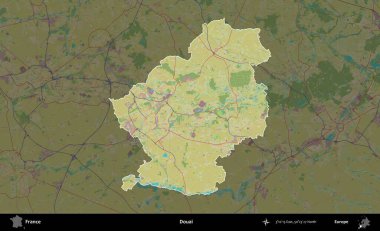 Douai. Fransa 'nın idari alanı karanlık bir OpenStreetMap İnsani Haritası' na vurgulandı ve özetlendi