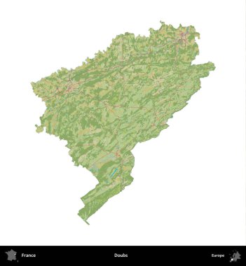 Hödükler. Fransa 'nın idari bölgesi bir OpenStreetMap İnsani Harita stili haritasında beyaza izole edildi