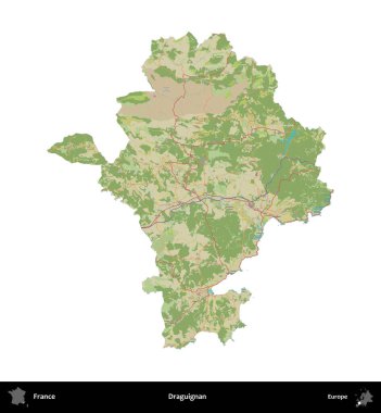 Draguignan. Fransa 'nın idari bölgesi bir OpenStreetMap İnsani Harita stili haritasında beyaza izole edildi